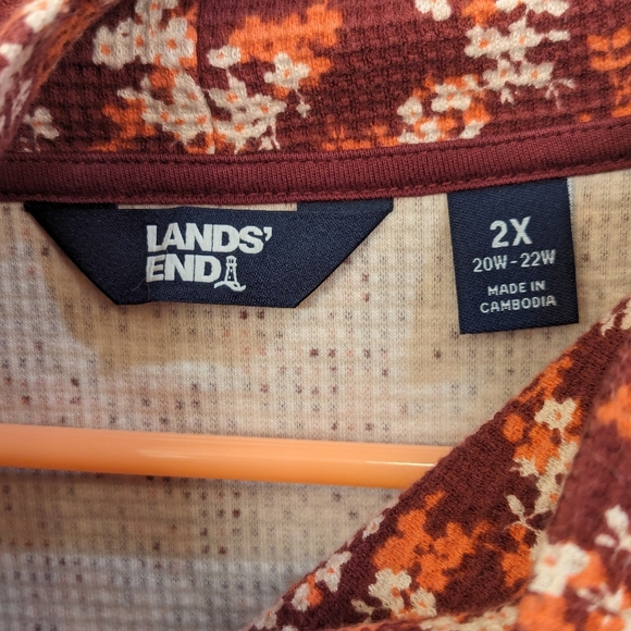Lands' End🌷 Waffle Turtleneck Sweater in Red Floral Rare Sz 2X - Picture 3 of 7